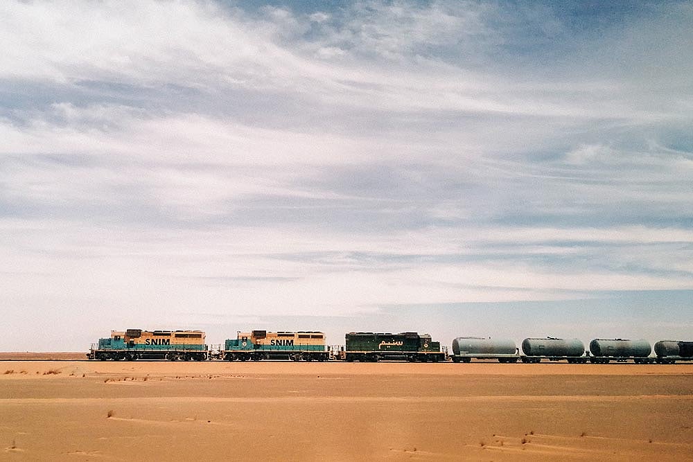 Photo: Getty Images : The Train du Desert links the iron mining centre of Zouérat with the port of Nouadhibou