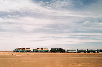 Photo: Getty Images : The Train du Desert links the iron mining centre of Zouérat with the port of Nouadhibou