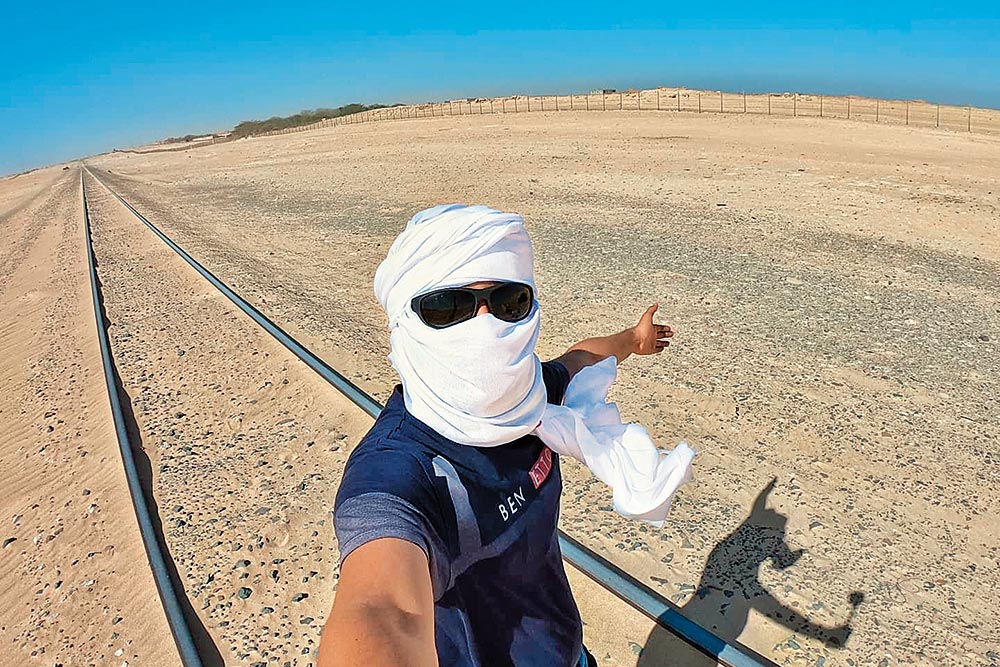 Chaudhary on board the Train du Desert, which covers a distance of 704km