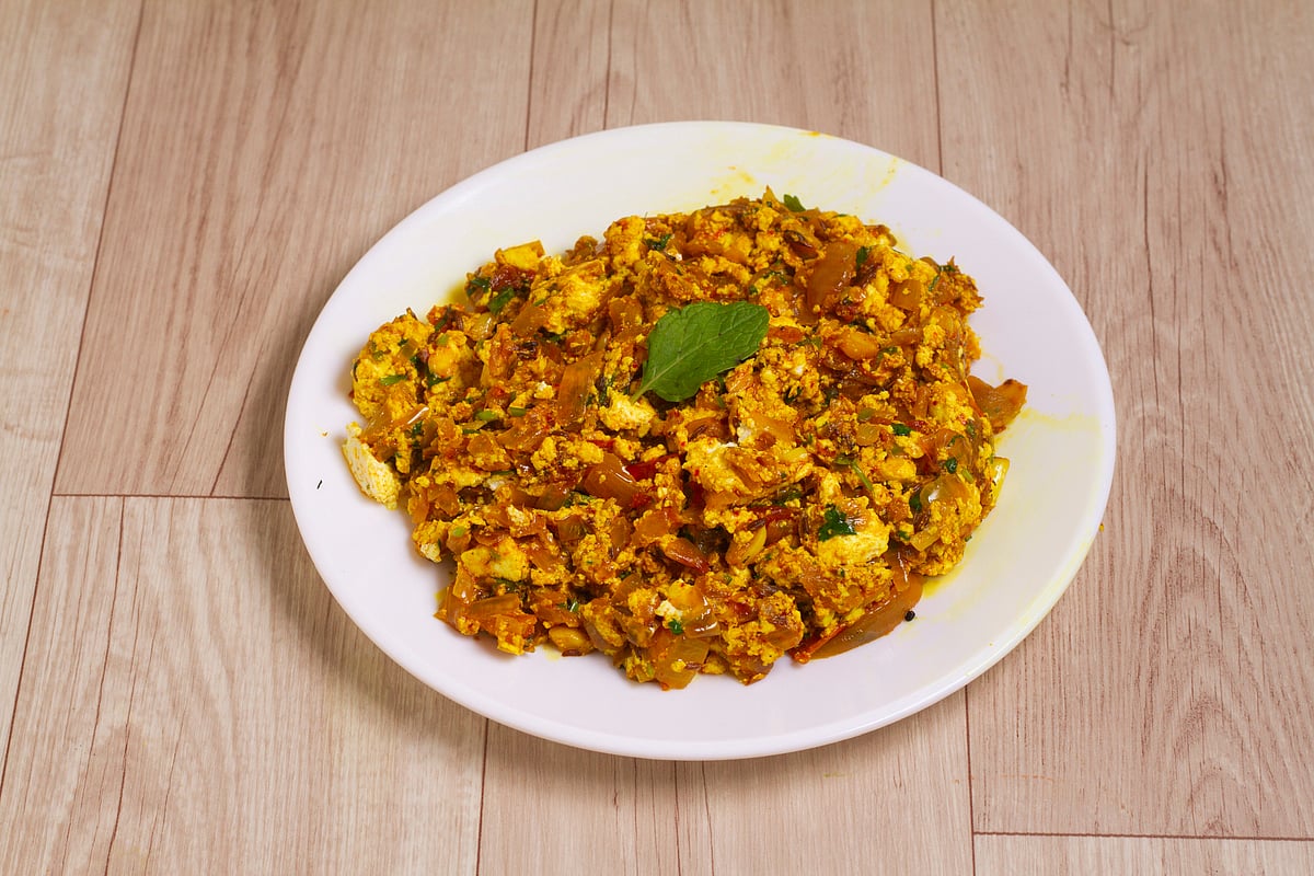 Paneer bhurji is a traditional dish made of crumbled paneer and cooked in an array of spices