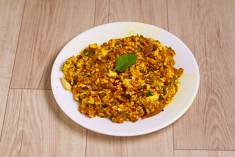 Paneer bhurji is a traditional dish made of crumbled paneer and cooked in an array of spices
