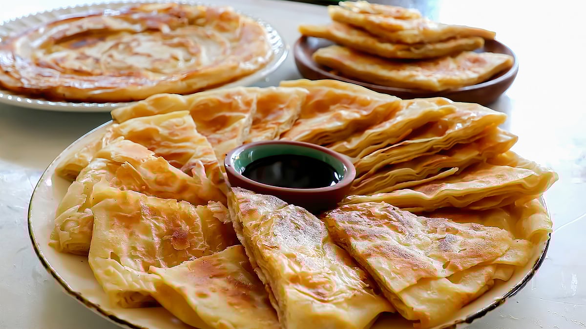 Feteer meshaltet is a flaky layered pastry consisting of many thin layers of dough and ghee