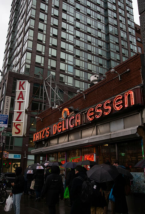 Katz's Delicatessen on a rainy day