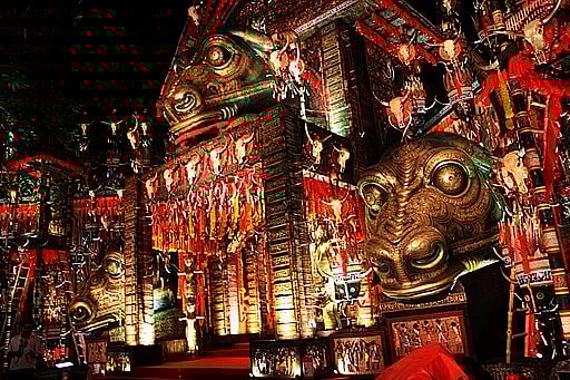 A pandal in south Kolkata featuring an ancient civilisation