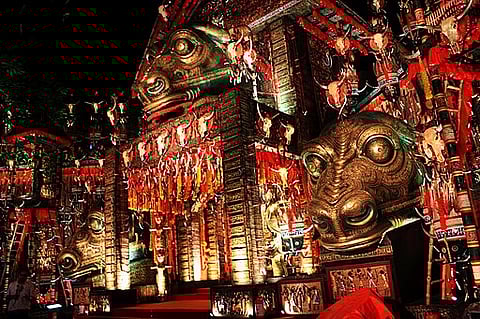 A pandal in south Kolkata featuring an ancient civilisation