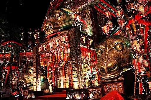 A pandal in south Kolkata featuring an ancient civilisation
