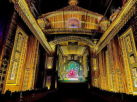 One of the many gorgeous pandals from a previous year's celebration