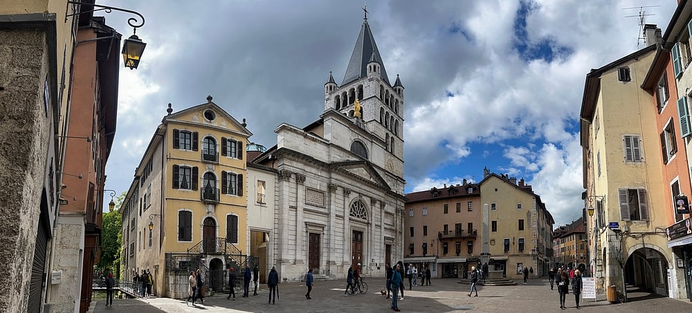 A view the old town skyline with the Notre Dame de Liesse church, a French Catholic church built in the second part of the 14th century