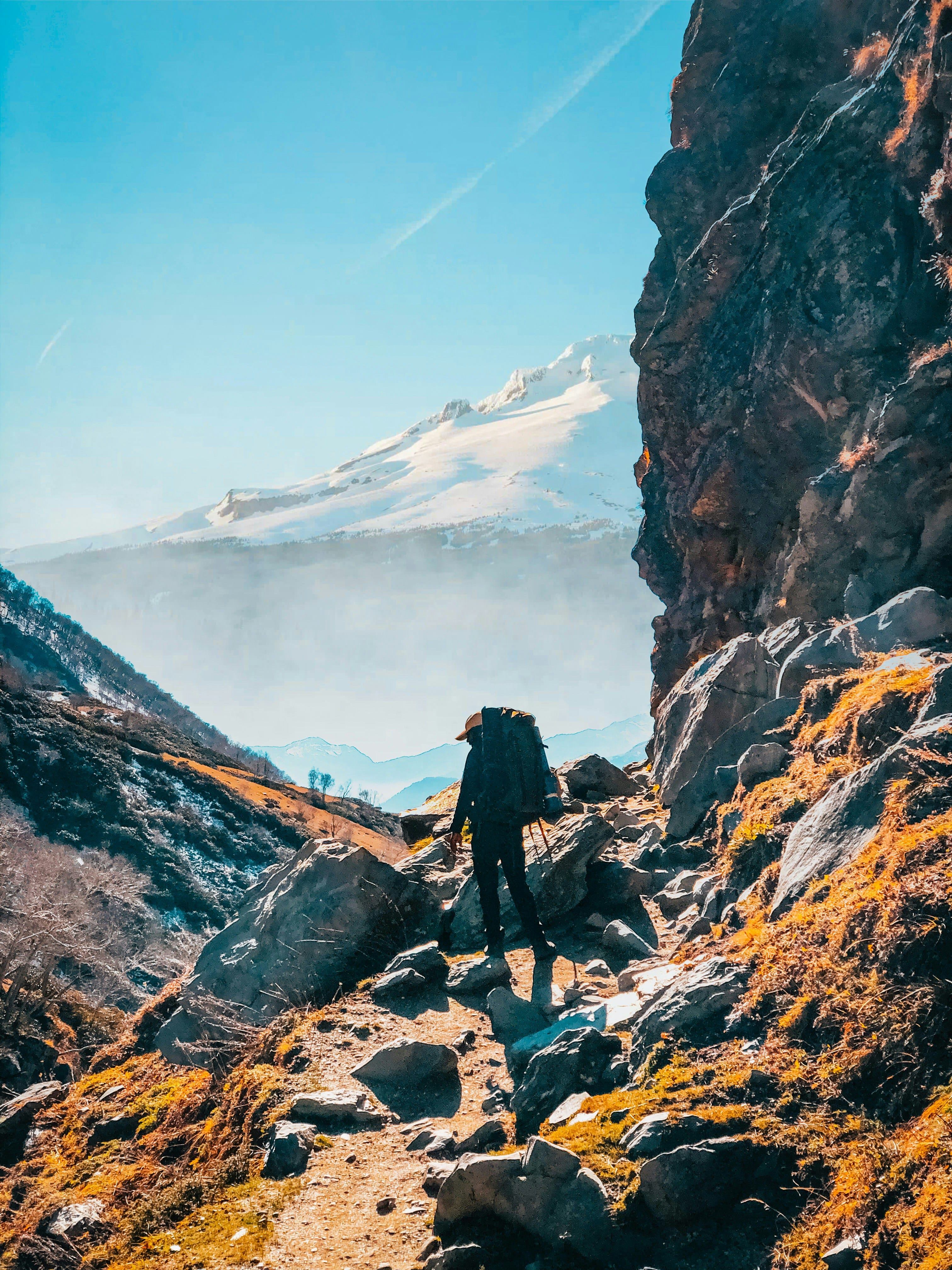 A trekker on his way at the Hampta Pass trek