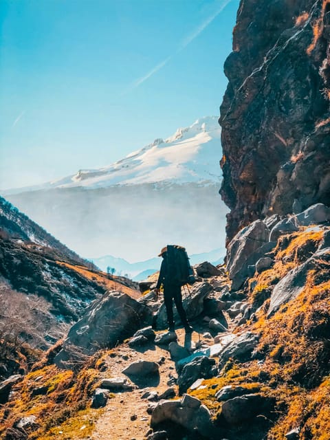 A trekker on his way at the Hampta Pass trek