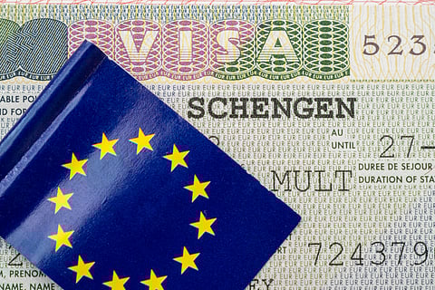 A close-up of Schengen visa 