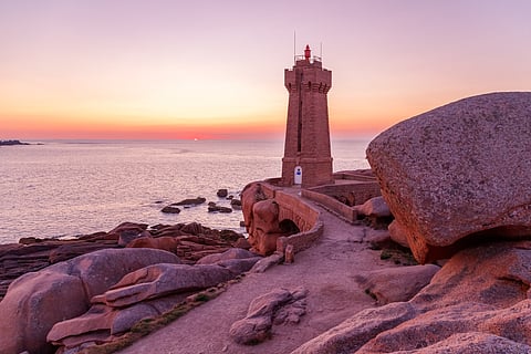 The Pink Granite Coast at sunset