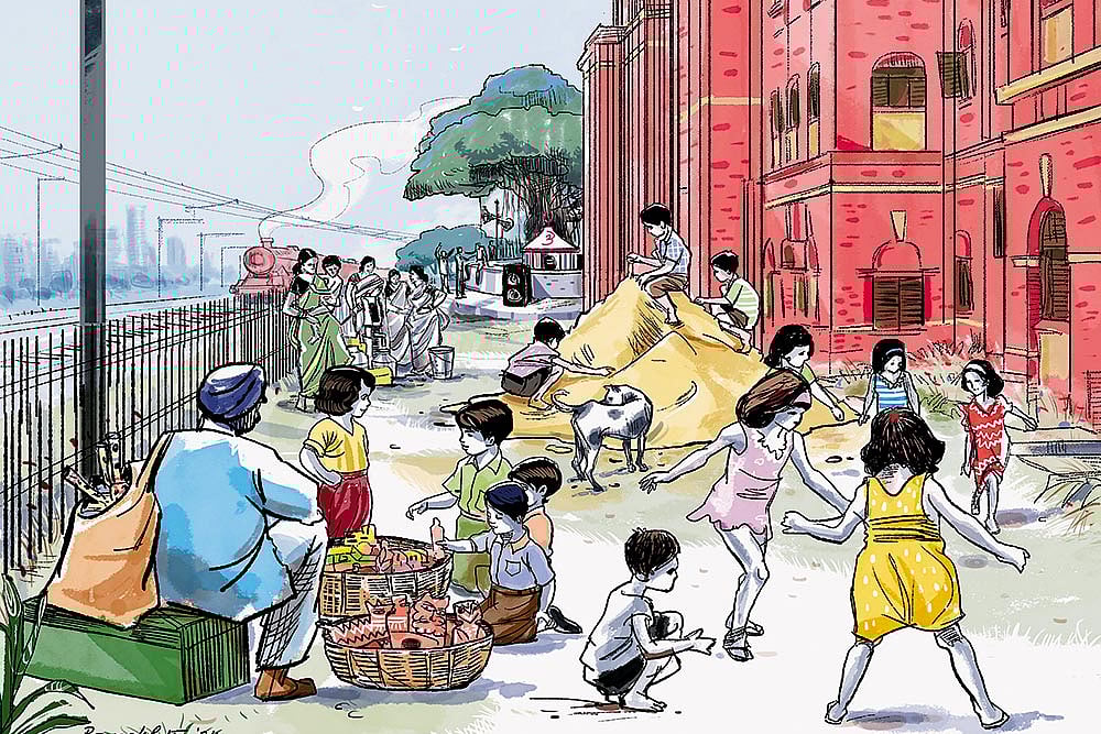 Illustration: Rounak Patra : An artists depiction of the  Sealdah Railway Officers Colony in Kolkata