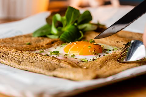 Galette bretonne is a thin buckwheat pancake with a savoury filling