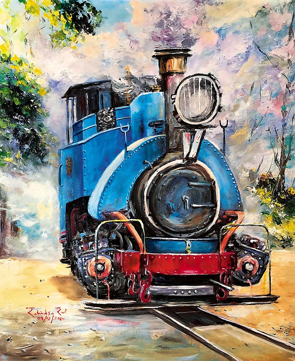 A watercolour rendition of the DHR by Kalimpong-based artist Rabindra Rai