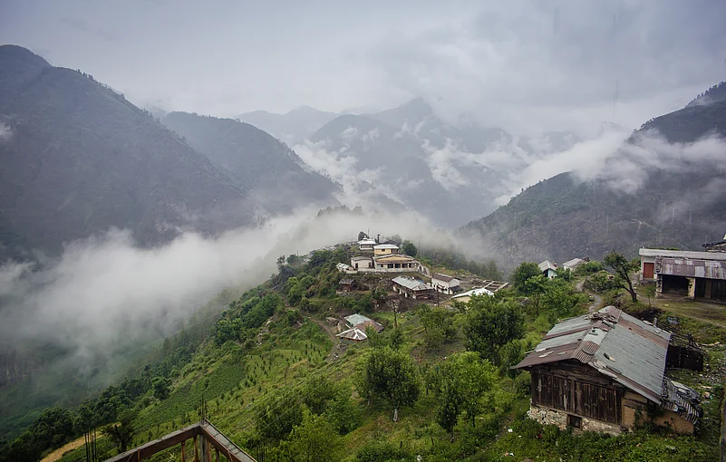 Fog swirls around Sankri village