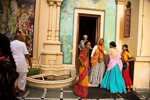 Kirtan chants in the Krishna Balarama temple at Vrindavan