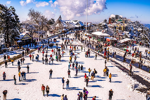 An aerial view of the city of Shimla