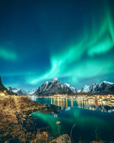 Northern Lights Aurora Borealis in Reine Lofoten Islands