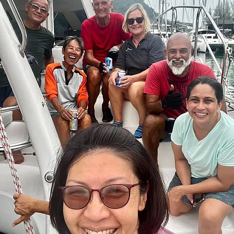 Vaidehi and Gaurav (in light green and red tees) with fellow travellers