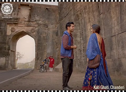 Still from 'Stree 2' where the Kati Ghati gate appears in the background