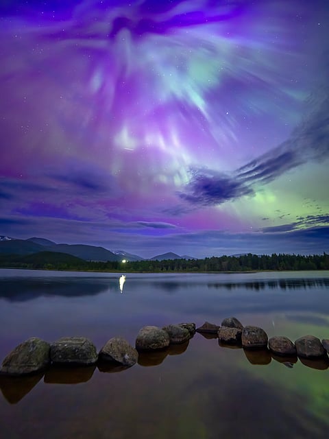 The Northern Lights (Aurora Borealis) in the Cairngorms National Park, Scotland