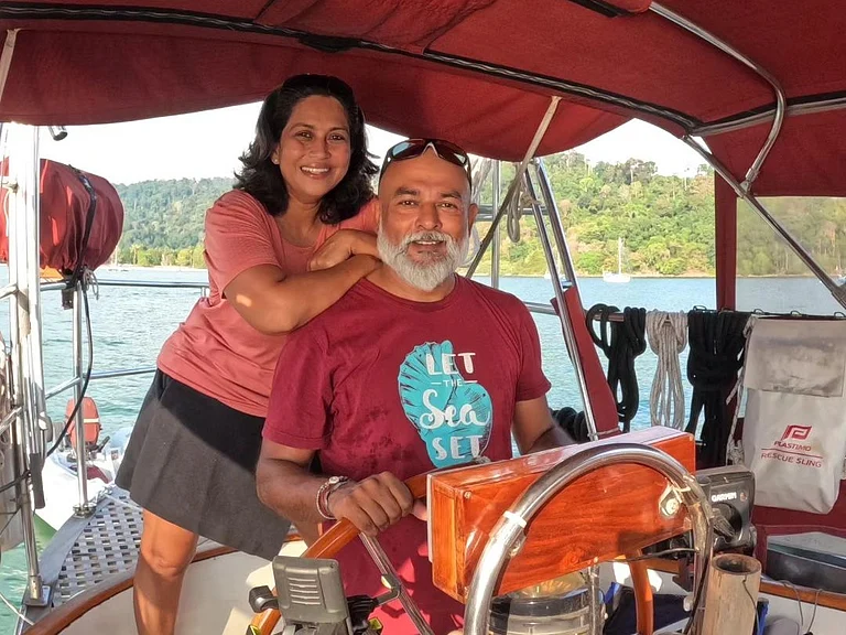 Vaidehi and Gaurav on their vessel 'Reeva' - the_reeva_project/Instagram