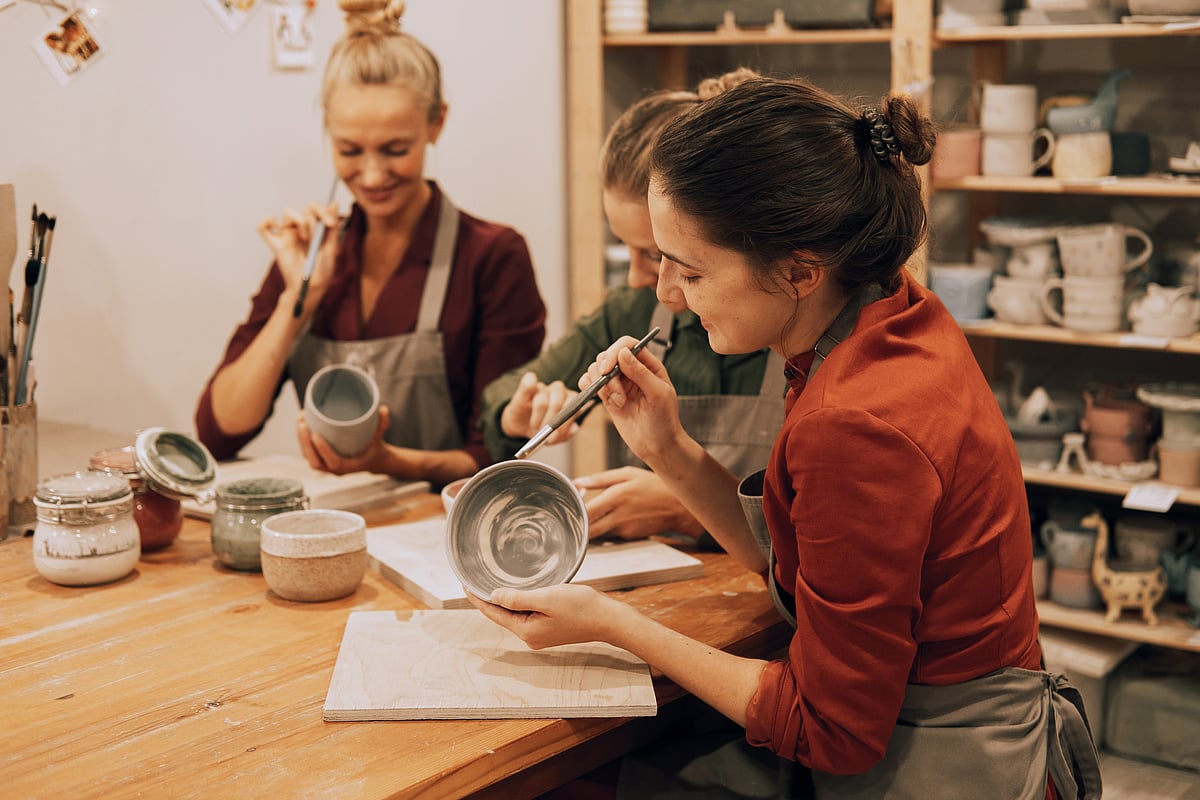 Young women at an art workshop