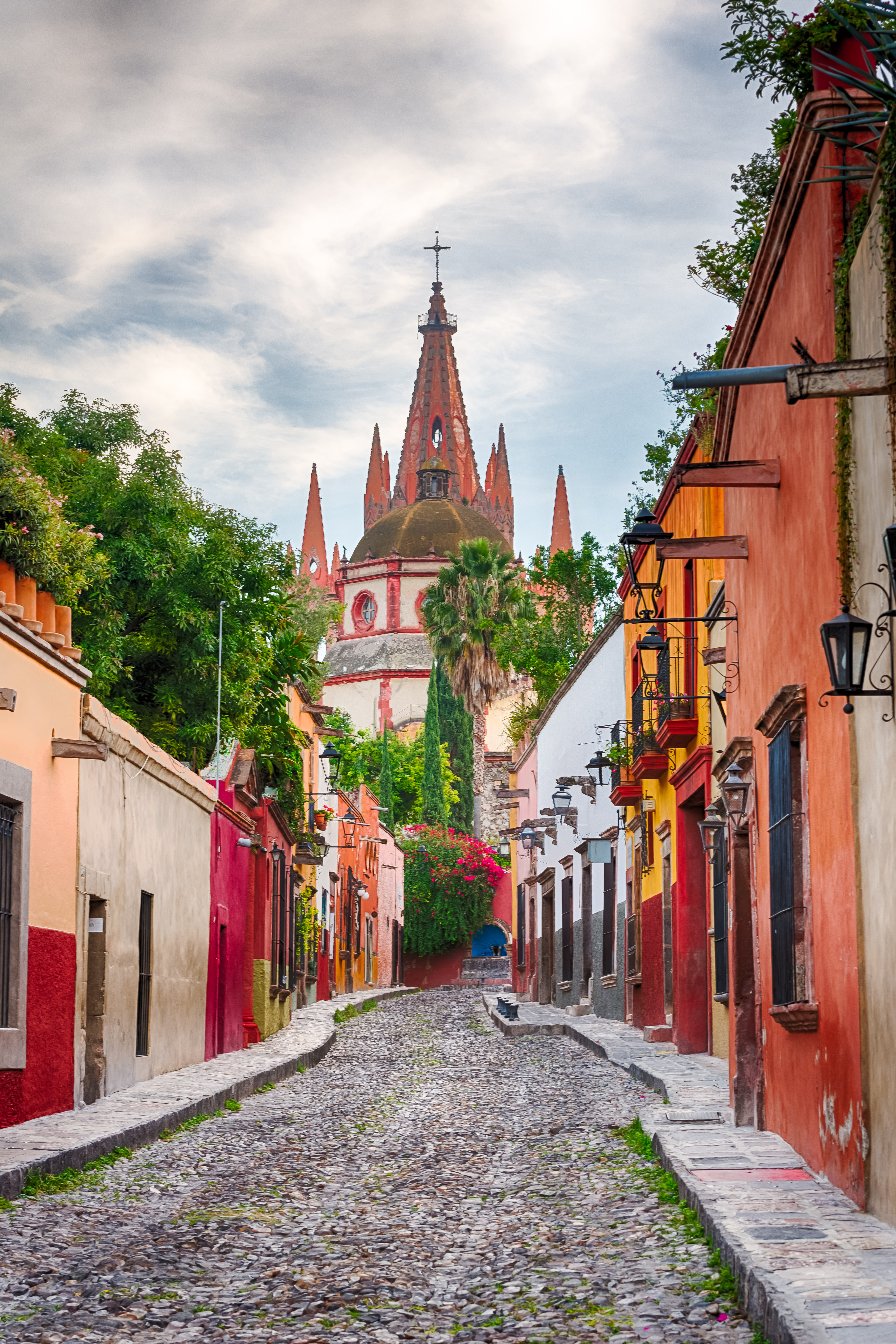 A beautiful street leading to a church in San Miguel de Allende