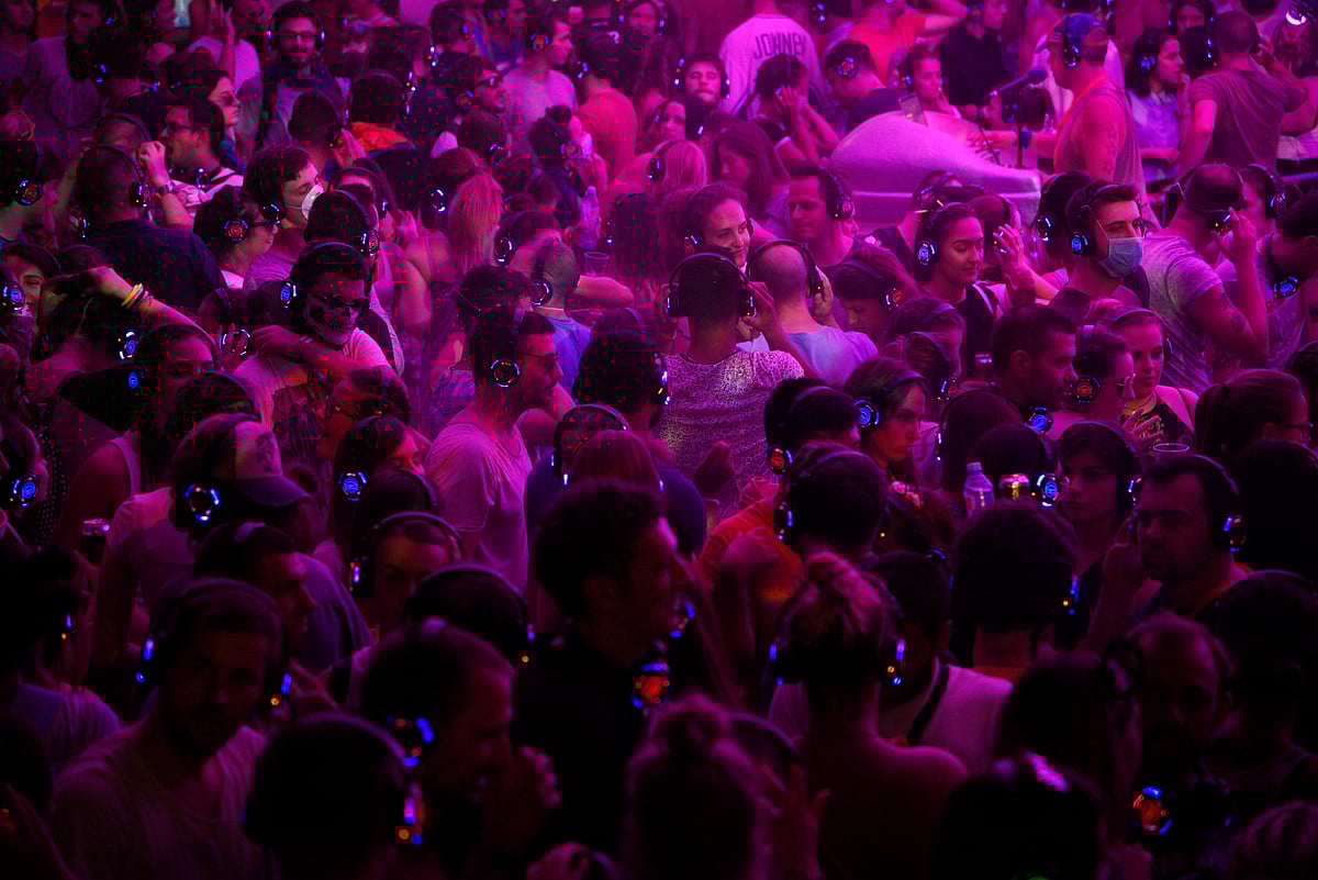 People enjoying at a silent disco