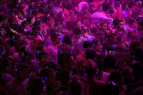 People enjoying at a silent disco