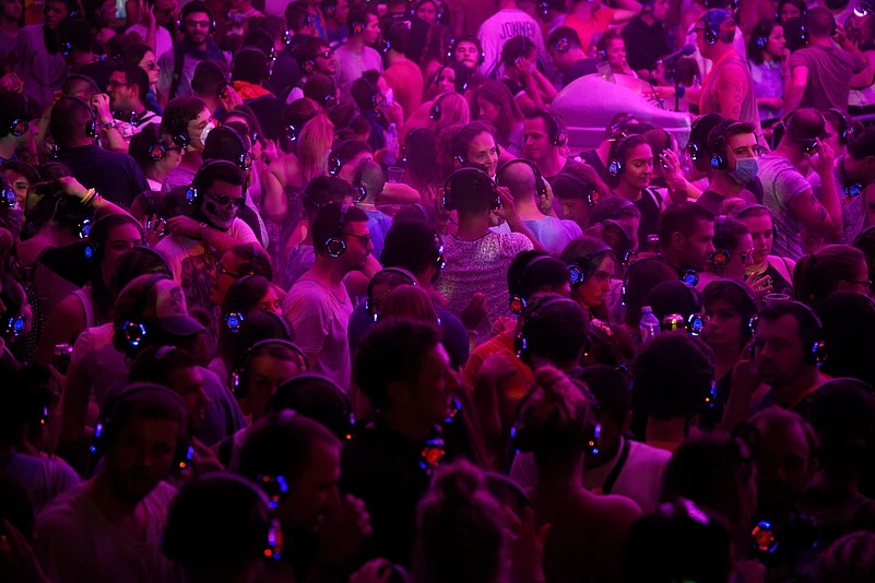 People enjoying at a silent disco