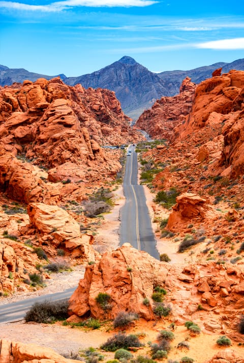 Narrow “White Domes Road“ scenic drive in the Valley of Fire State park near Las Vegas