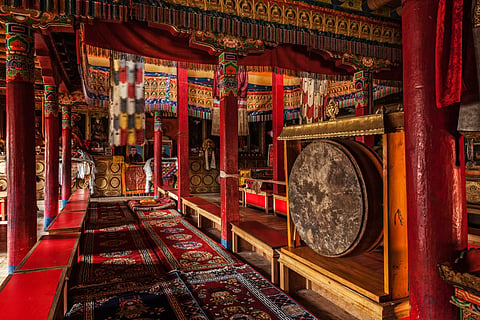 The Lamayuru Monastery houses beautiful frescoes, frightening masks, thangkas, statues and carpets