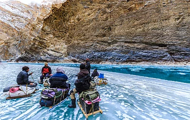 Ritus Angle / Shutterstock.com : The Chadar trek over a frozen river in Ladakh