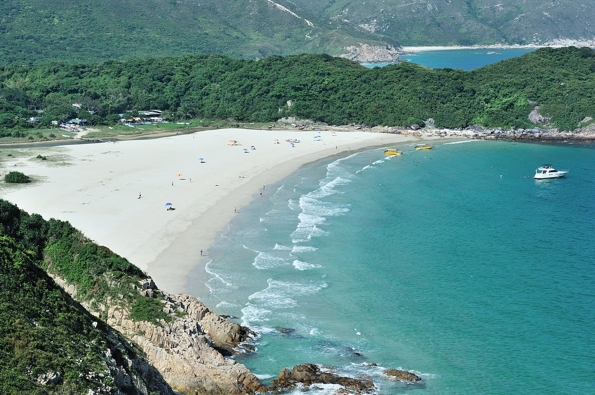 Panorama along Sand Beach of Long Ke Wan Bay, Maclehose Trail