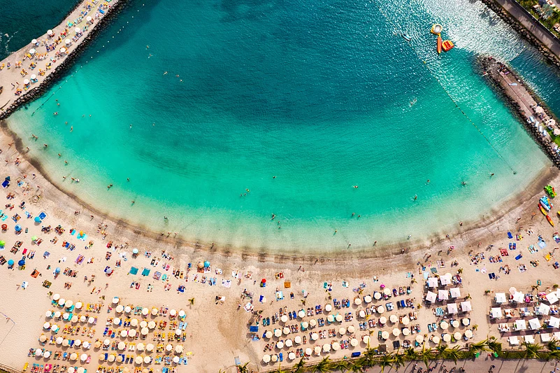 An aerial view of the Anfi beach in Gran Canaria, Spain