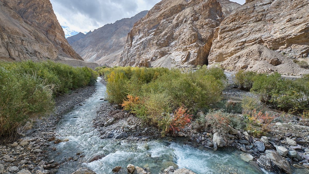 A rapidly flowing river in the Markha Valley