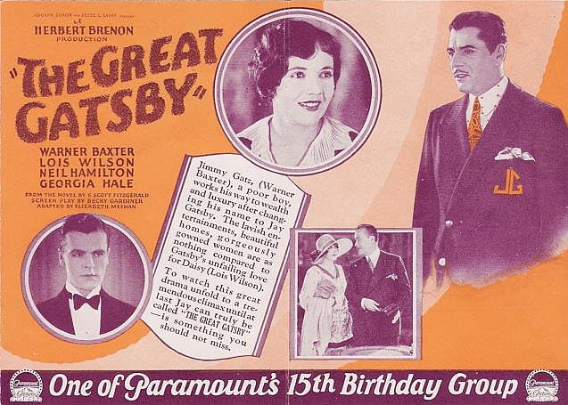 Theatrical poster for the 1926 film adaptation of The Great Gatsby