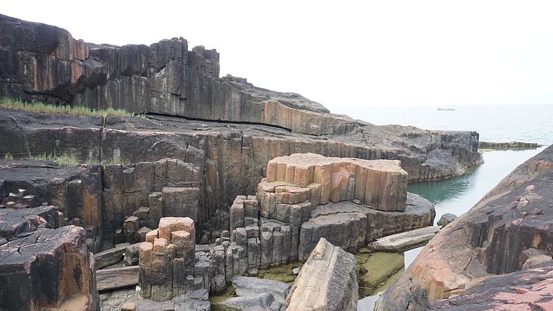 The distinctive geological formation of columnar rhyolitic lava at the St Marys Islands