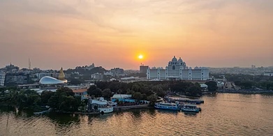 Shutterstock : Aerial view of Telangana Secretariat building.