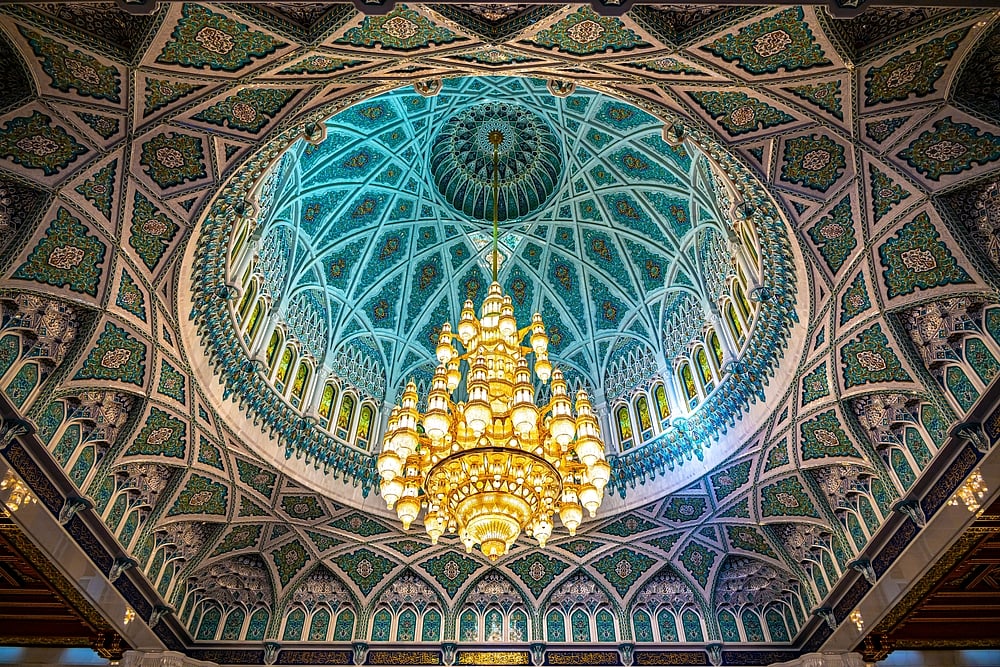 Interior of Sultan Qaboos Grand Mosque in Muscat, Oman