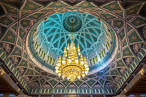 Interior of Sultan Qaboos Grand Mosque in Muscat, Oman