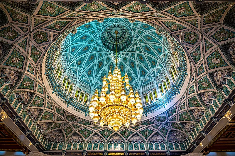Interior of Sultan Qaboos Grand Mosque in Muscat, Oman