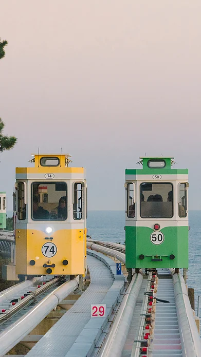 Shutterstock : The colourful sky capsule trains of Busan