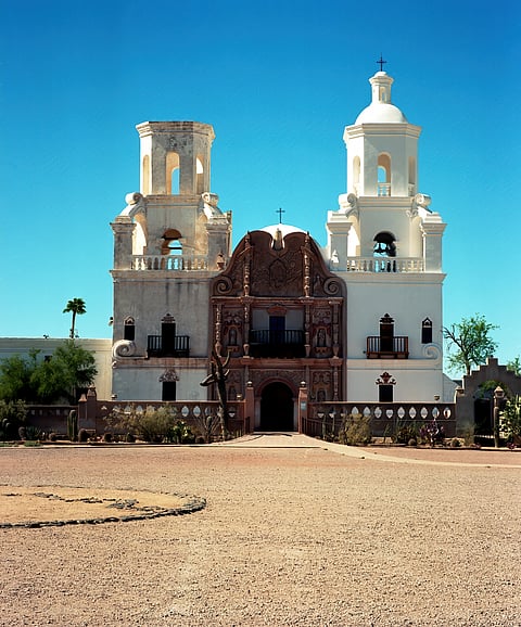 The front facade of San Xavier del Bac