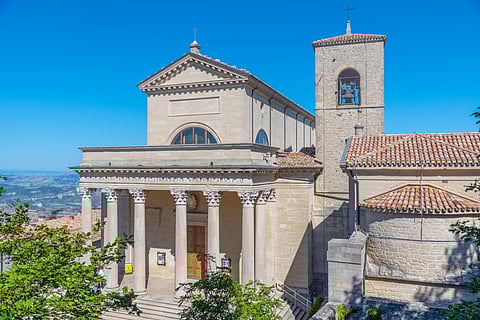 The Basilica di San Marino is dedicated to Saint Marinus and his relics are enshrined there
