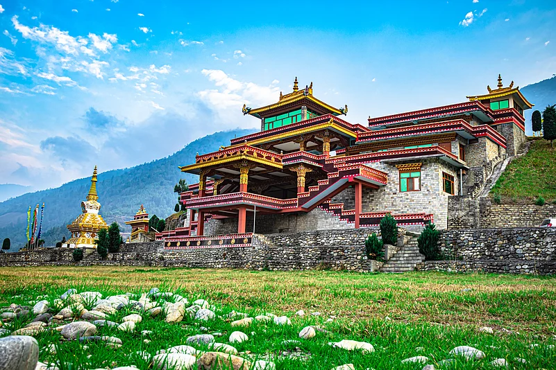 The beauty of the Thupsung Dhargye Ling monastery in the morning