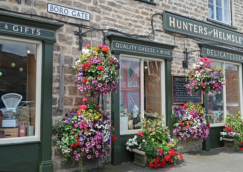 Quaint houses, shops and businesses in the traditional market town of Helmsley