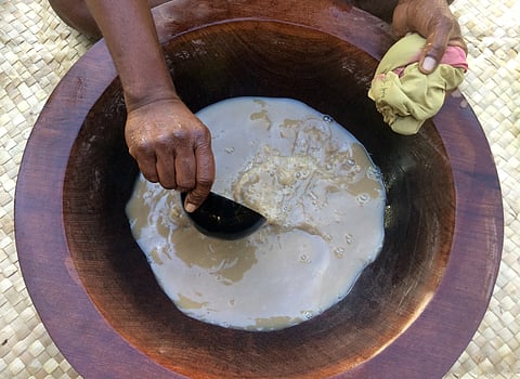 Preparing the yaqona drink in Fiji